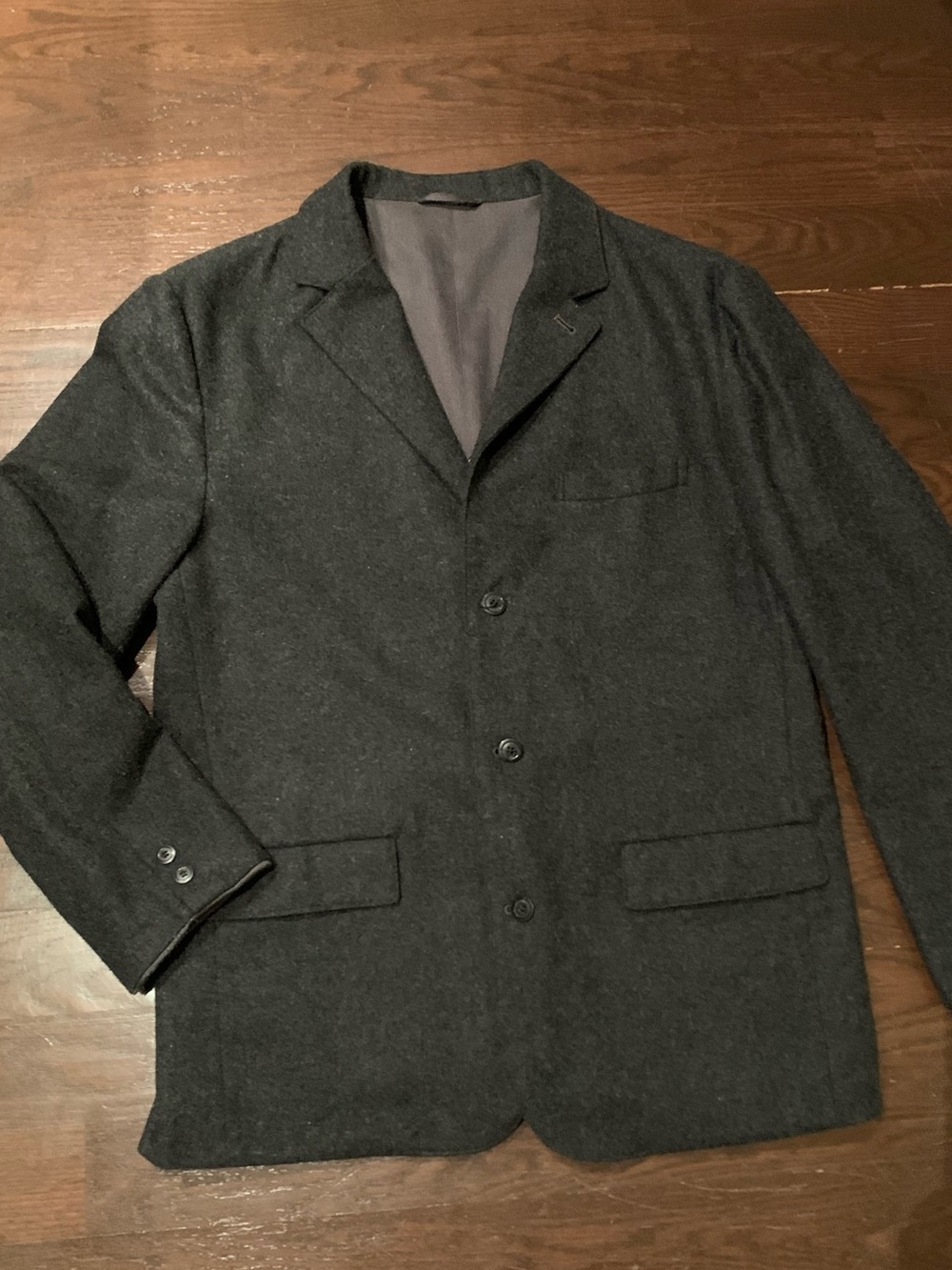 Final Home Men's Dark Gray Wool Pea Coat - Tailored Three-Button